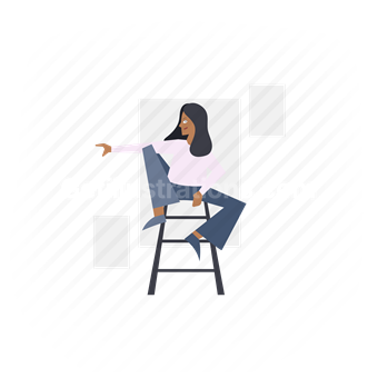 girl, woman, sit, stool, chair